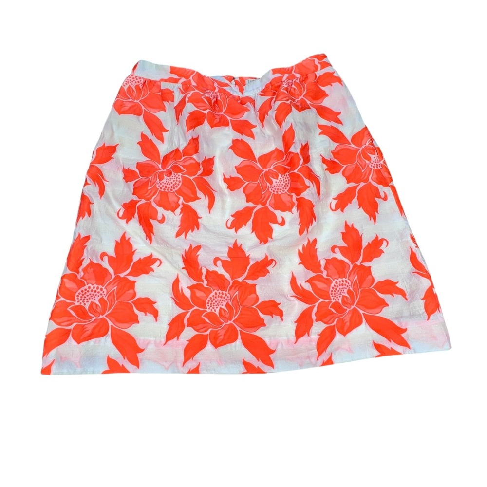 J.Crew Orange White Floral A-Line Jacquard Lined Skirt Women Size 12